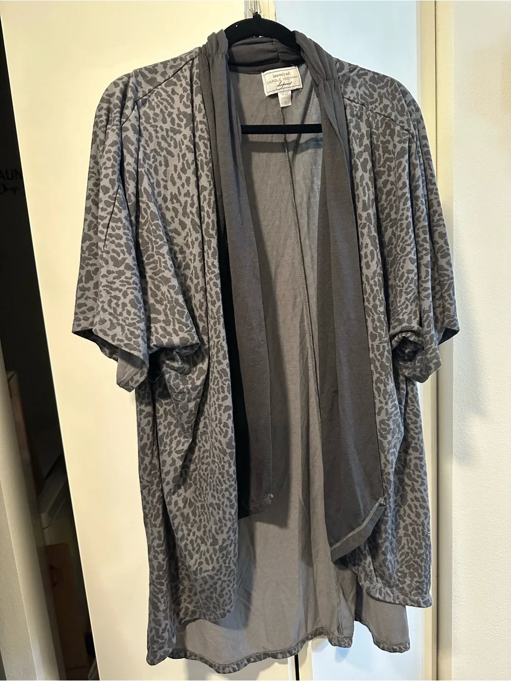 Heavenly Soft by Carole Hochman Charcoal Leopard-Print Open Robe XL